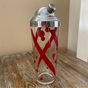 Vintage Hazel Atlas Art Deco Red Swirl & Dots Cocktail Shaker❤️